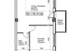 2 camere, 46 mp, semifinisat, imobil nou, zona Polus Center