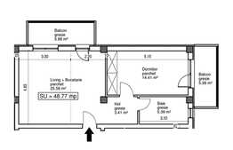 2 camere, 49 mp, semifinisat, etaj intermediar, imobil nou, zona Polus Center
