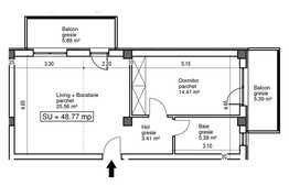 2 camere, 49 mp, semifinisat, etaj intermediar, imobil nou, zona Polus Center
