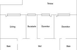 3 camere, 77,25 mp, terasa 32.16 mp, semifinisat, etaj intermediar