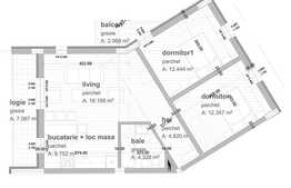 De vanzare apartament 3 camere, 62 mp, semifinisat, zona strazii Donath