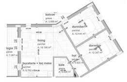 Apartament 3 camere, 68 mp, logie, semifinisat, zona strazii Donath