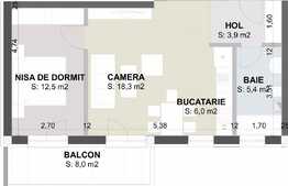 Apartament cu 2 camere, 46,1 mp, semifinisat, zona Aeroportului