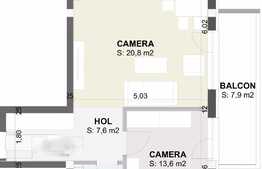 Apartament cu 2 camere, 55,6 mp, semifinisat, zona Aeroportului