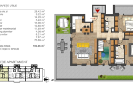 Apartament 4 camere, 123 mp, semifinisat, terasa 71 mp, zona Lidl