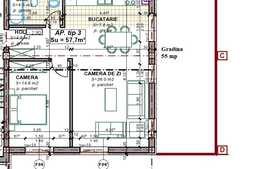 Apartament 2 camere, 57.7 mp, gradina 55 mp, garaj, zona strazii Regina Maria