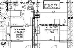 2 camere, semifinisate, 50.34 mp! Zona nou dezvoltata!