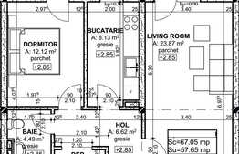 Vanzare 2 camere, 57.65 mp, semifinisat, finalizare Februarie! Zona Centrala!