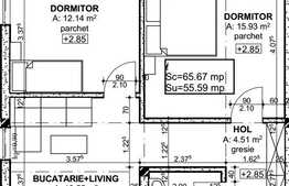 3 camere, 55.59 mp, semifinisat, zona nou dezvoltata, Floresti