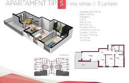 3 camere, 72 mp, decomandat, terasa 22 mp, garaj, zona Grand Hotel Italia