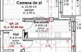 2 camere, decomandat, 57.40 mp, etaj intermediar, semifinisat, zona Zorilor Sud