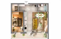 De vanzare apartament cu 2 camere cu suprafata de 59.35 mp+terasa de 12,43 mp, situat in bloc unic, 21 etaje. 