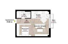 Apartament 1 camera + nisa de dormit, 36,30 mp, etaj intermediar, semifinisat, zona Piata Hermes