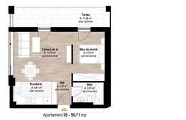 Apartament 2 camere 39,50 mp, etaj intermediar, semifinisat, zona Piata Hermes