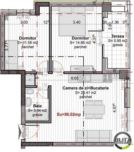 Apartament cu 3 camere, 56 mp, posibilitate RATE LA CONSTRUCTOR