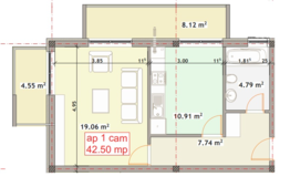 Apartament 1 camera, decomandat, 42.5 mp!