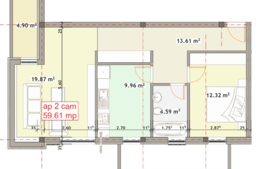 Apartament cu 2 camere, decomandat, 60 mp, semifinisat!