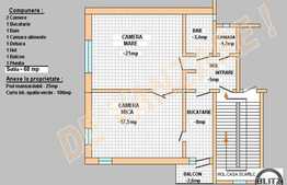 2 camere de vanzare, 68 mp , curte comuna 200 mp, zona centrala