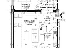 Apartament 2 camere, semifinisat, 52.26 mp, zona strazii Buna Ziua