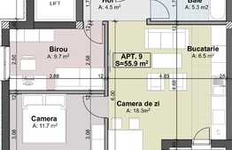 Apartament cu CF, 3 camere, 55.90 mp, semifinisat, terasa 46 mp, la 10 minute de aeroport!