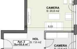 Apartament cu CF, 2 camere, 55.60 mp, semifinisat, gradina de 51 mp, la 10 minute de aeroport!