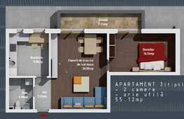 Apartament cu CF, 2 camere, 55.12 mp, semifinisat zona Regal 