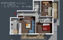 Apartament cu CF, 3 camere, 70.62 mp, semifinisat, zona Regal, Baciu!