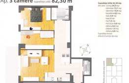 Apartament cu 3 camere, decomandat, 82 mp utili, imobil nou, terasa 33.8 mp