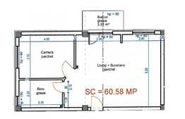 De vanzare apartament cu 2 camere, 60.58 mp, semifinisat, zona Vivo