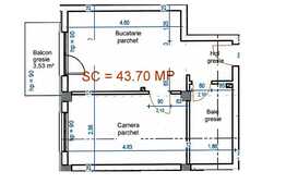 De vanzare apartament cu 1 camera, 43.70 mp, semifinisat, zona Vivo