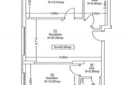 2 camere, 62.63 mp, semifinisat, zona Vivo