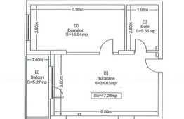Apartament 2 camere, 47.28 mp, semidecomandat, semifinisat, zona Vivo