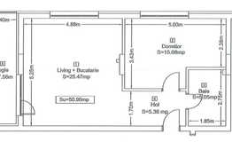 2 camere, 51 mp, semifinisat, zona Vivo
