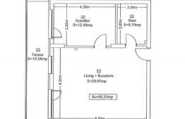 Apartament 2 camere, 52 mp, semifinisat, terasa,  zona Vivo ! 