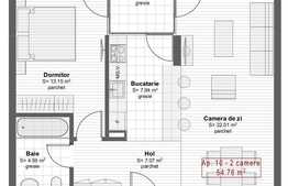 Apartament 2 camere, 54.76 mp, semifinisat, zona Centrala a orasului!