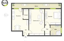 Apartament 2 camere, 45 mp utili, balcon, zona Piata Hermes