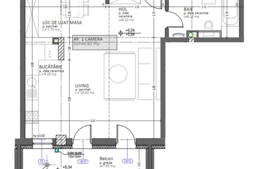 Apartament 1 camera, 44.60 mp, semifinisat, zona Kaufland