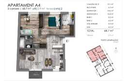 3 camere, 68.70 mp, etaj intermediar, zona Semicentrala