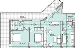 3 camere, 90.65 mp, semifinisat, terasa 35.78 mp, zona strazii Oasului