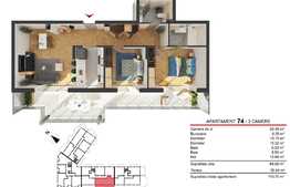 Apartament 3 camere, 84.06 mp, semifinisat, terasa 35.64 mp, zona strazii Fabricii!