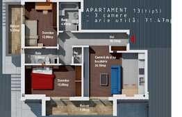 Apartament 3 camere, 71 mp, boxa, CF, zona Regal