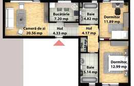 Apartament cu 3 camere, 77 mp, terasa, strada Subcetate 