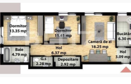 Apartament semifinisat, 69 mp, 3 camere!