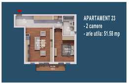 Apartament 2 camere, 51.58 mp, zona Centrala Floresti! CF!