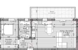 De vanzare 2 camere, 59.68 mp, semifinisat, terasa 13.36 mp, zona strazii Calea Borhanci