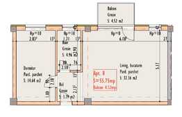 Apartament 2 camere, 55,75 mp, semifinisat, etaj intermediar, zona strazii Bucuresti