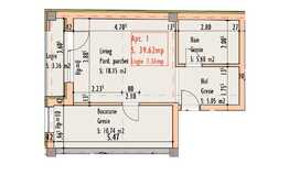 Apartament 1 camera, 39.62 mp, semifinisat, etaj intermediar, zona strazii Bucuresti