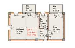 Apartament 2 camere, 54.46 mp, semifinisat, etaj intermediar, zona strazii Bucuresti