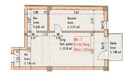 Apartament 1 camera, 46.70 mp, zona strazii Bucuresti