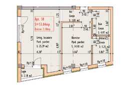 Apartament 2 camere, 53.84 mp, semifinisat, zona strazii Bucuresti